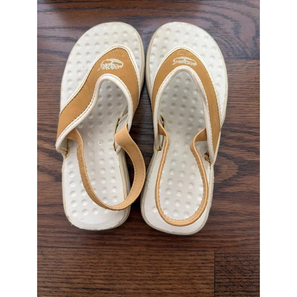 Timberland Kids Thong Sandals Wheat Cream Elastic Back Strap Logo Size 12